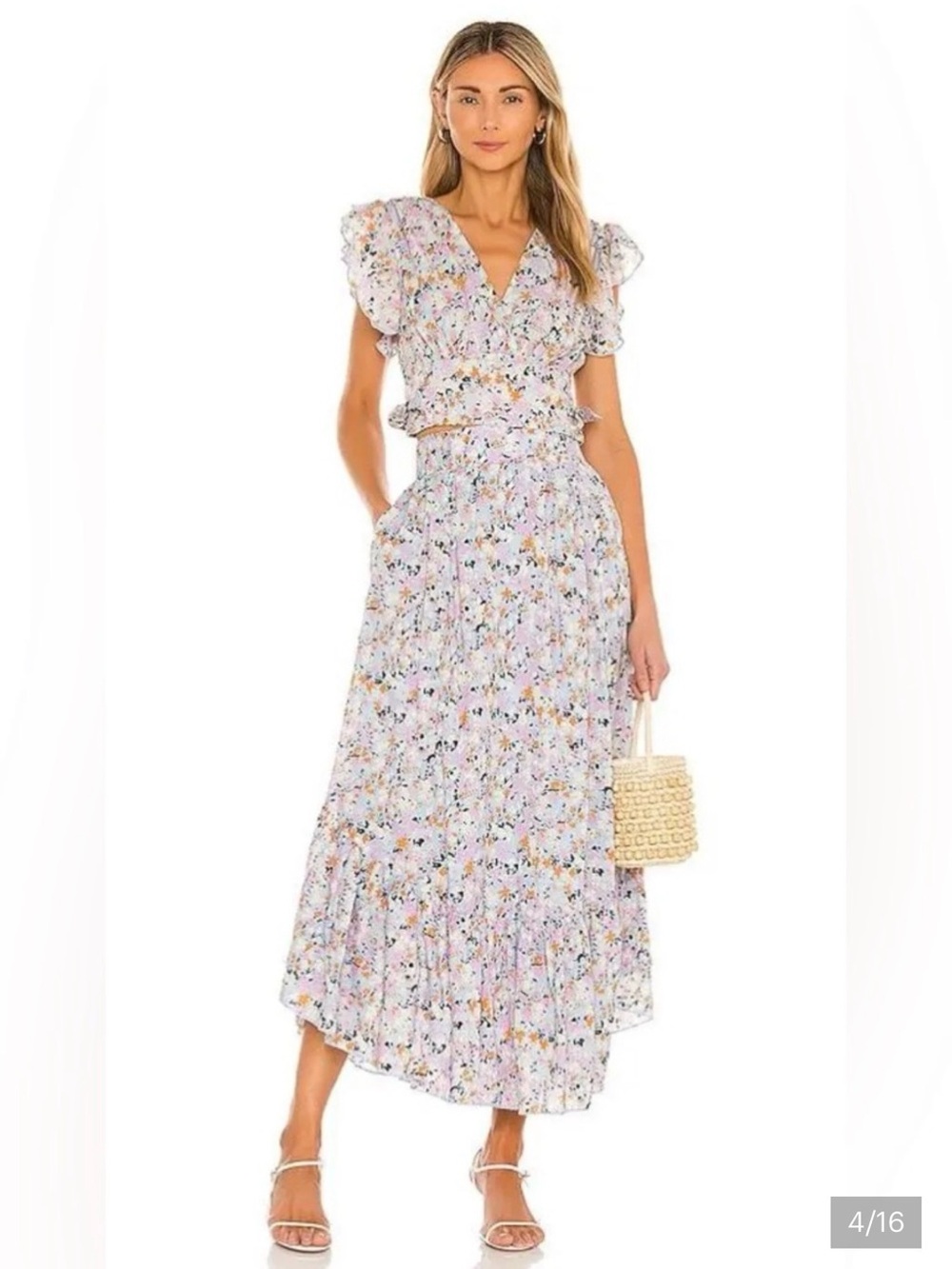 Free People Lavender Floral Ruffled Top and Maxi Skirt - Picture 4 of 8